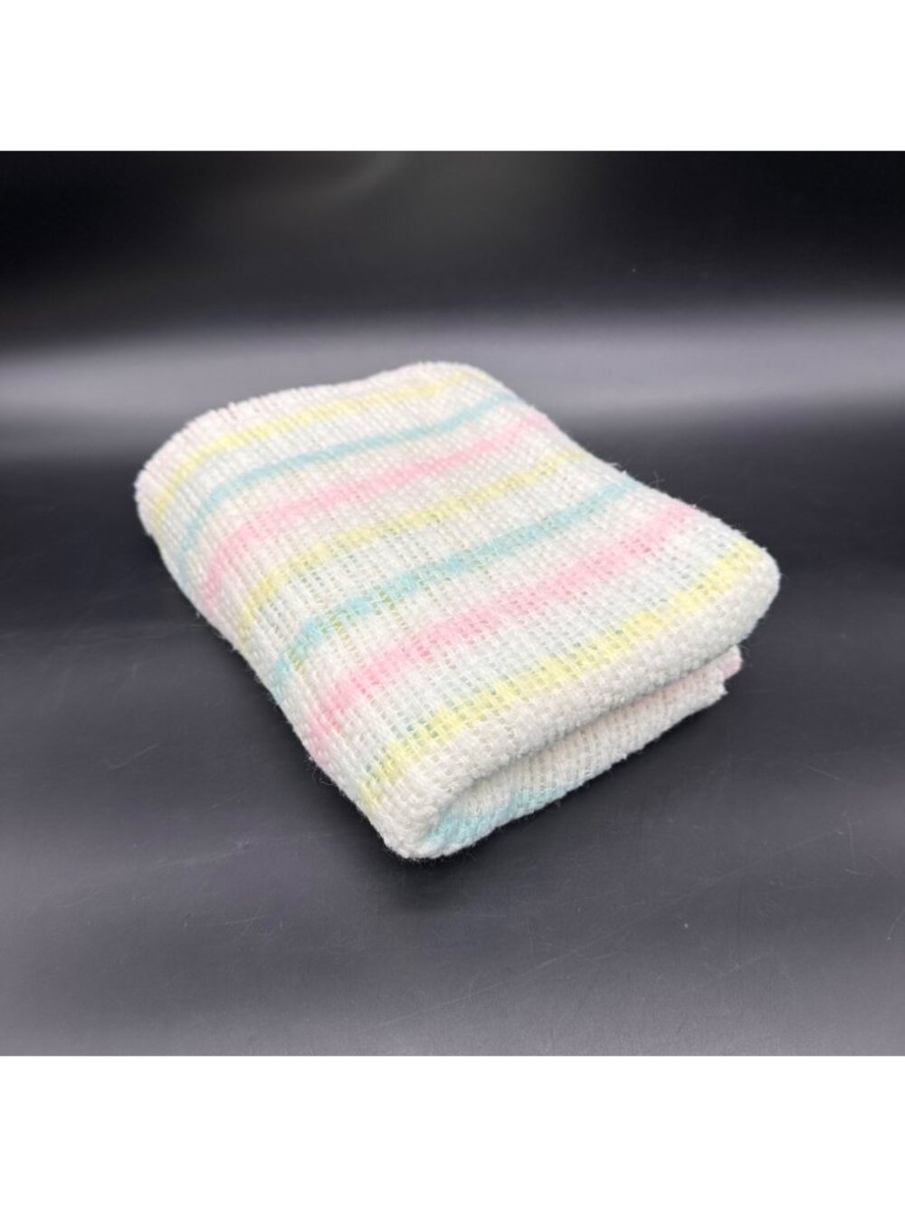 Vintage Pastel Striped Baby Blanket 1990s  Retro Unisex Soft Gift 37 by 26